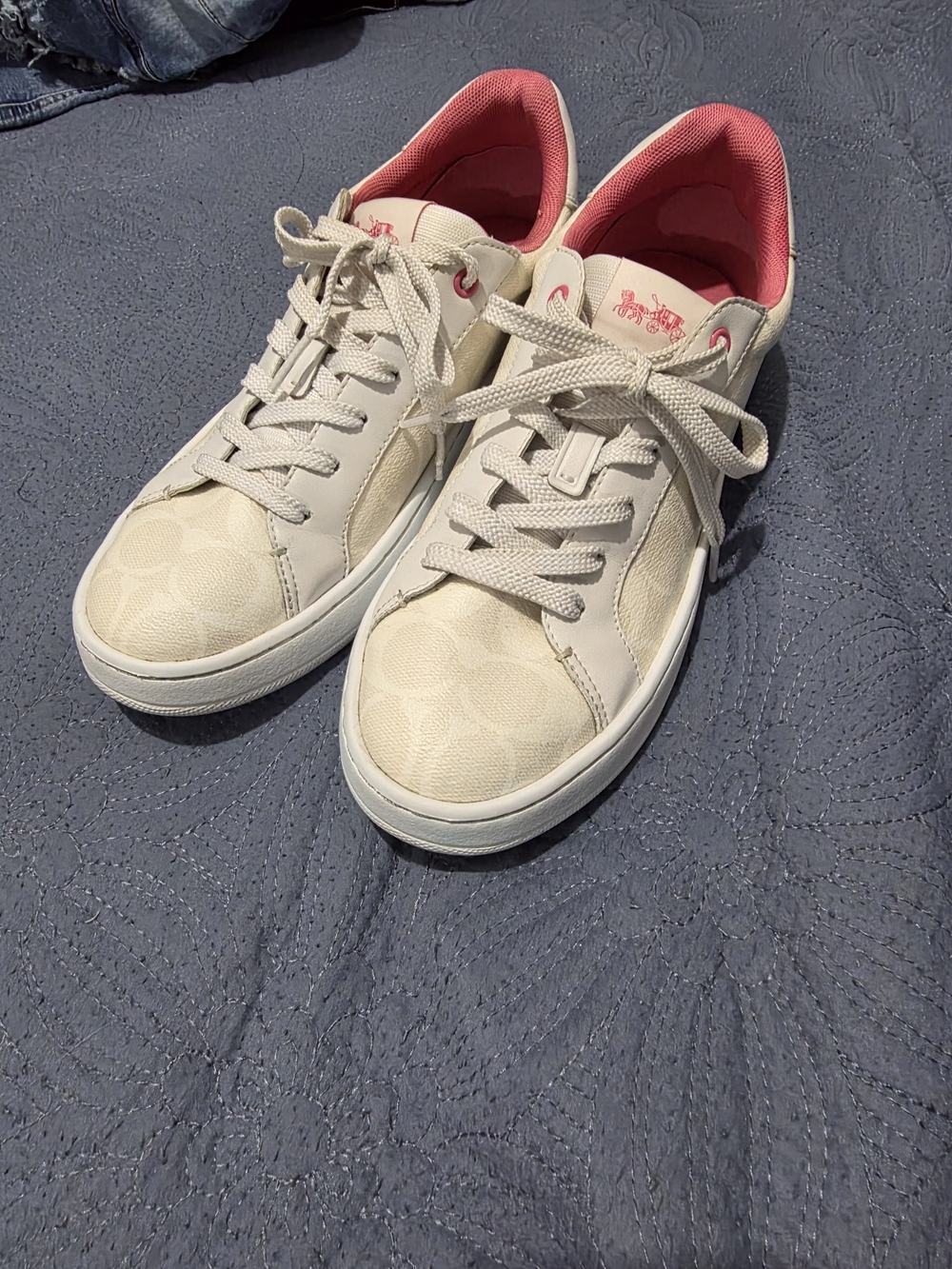 Coach Ivory Low-Top Sneakers with Pink Lining